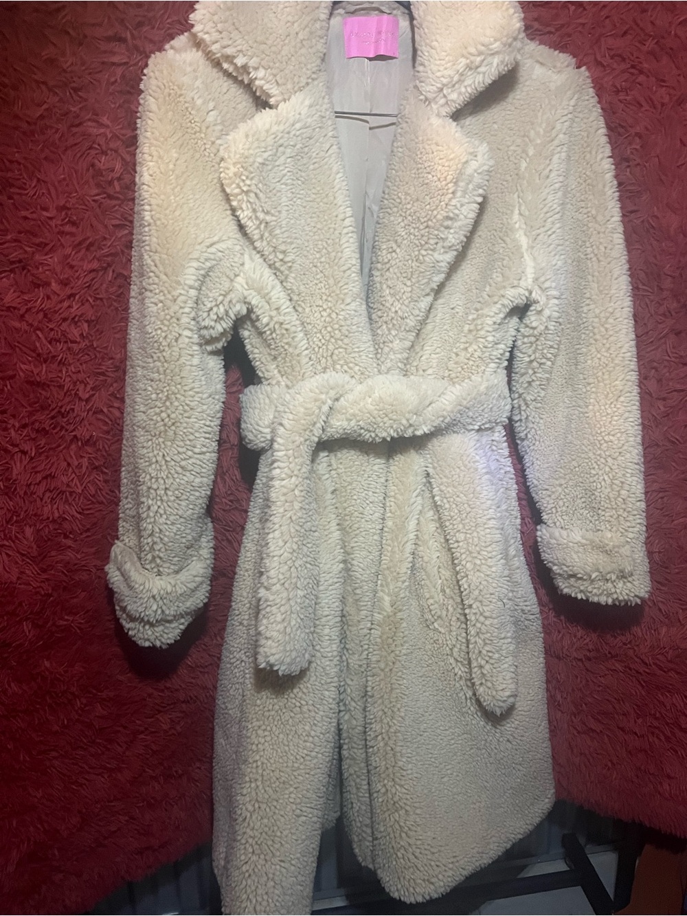 Akira Azalea Wang Cream Sherpa Belted Cozy Teddy Coat Large New WO Tags